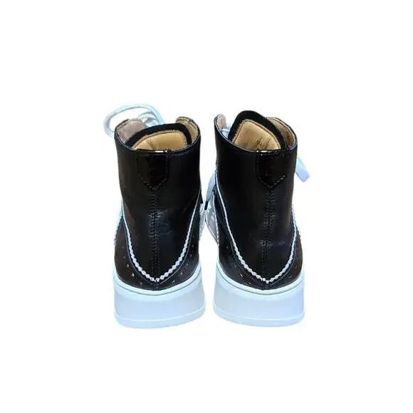The Office of Angela Scott Gemma Black White Leather High Top Sneakers Size 7.5 - Picture 5 of 9